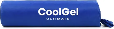 Displays the pillow rolled and stored in its branded travel bag with carrying strap for portability.