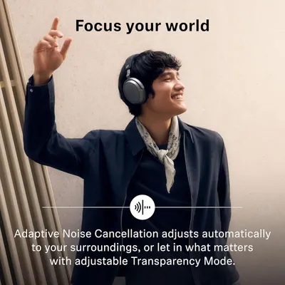 Shows the headphones block distractions automatically and let outside sound in when needed.