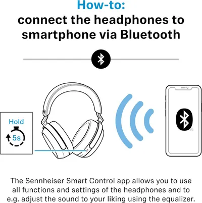 Explains how to pair the headphones with a smartphone over Bluetooth and notes the app gives full control and equalizer settings.
