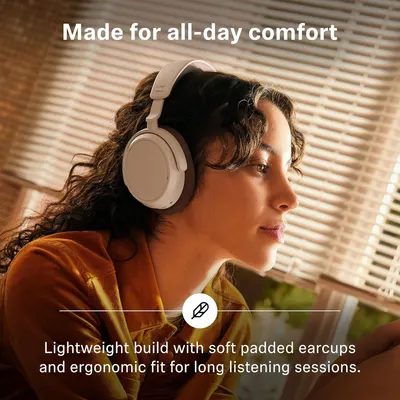 Shows the headphones worn for long sessions to reassure shoppers the fit and padding stay comfortable all day.