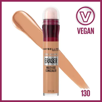 Shows the concealer shade 130 with a clean product shot and swatch. Helps deeper-toned shoppers find their match. Vegan badge signals the formula is free of…