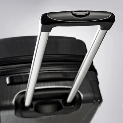 Close-up of the sturdy telescoping handle shows an easy, comfortable pull for airport and hotel travel.