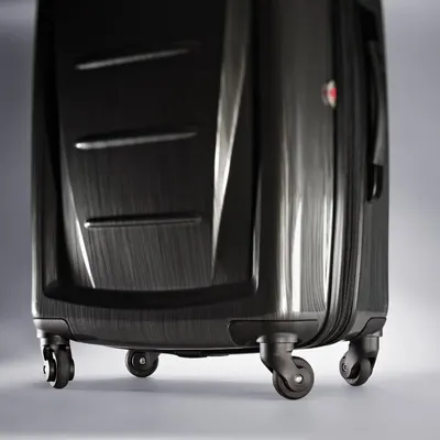 Close-up of the four spinner wheels shows the case can roll smoothly in any direction with less effort.