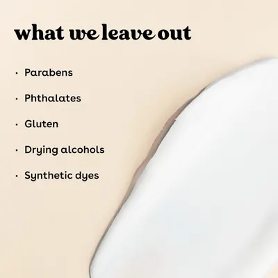 Reassures shoppers the formula leaves out common irritants. Suits sensitive or dry skin buyers.