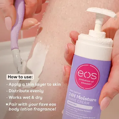 Gives three simple usage steps over a shaving photo so shoppers know how to apply the cream for a close shave.