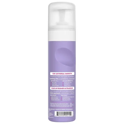 Uses say hello to and say goodbye to panels on the back label to show the smooth results and problems it solves.