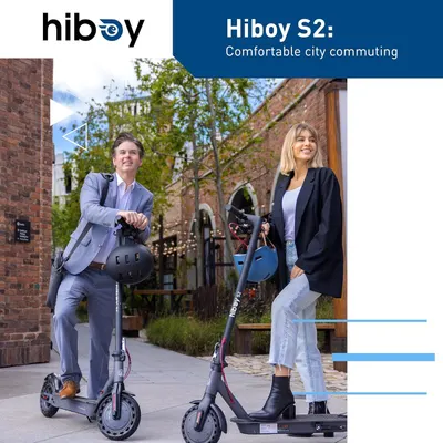 Shows the scooter in a real-world urban setting to help shoppers visualize using it for comfortable city commuting.