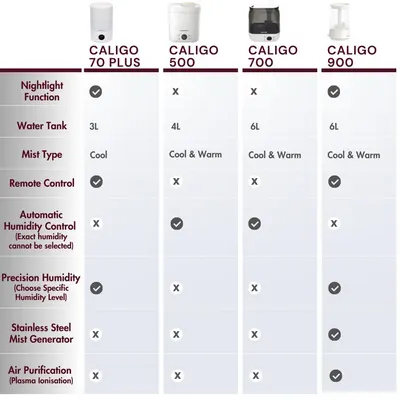 Compares feature availability across models to help shoppers choose the best fit, showing the top model offers the most features.
