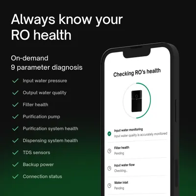 Shows shoppers that the RO system runs a full on-demand health check across nine parameters, giving confidence that every key component is monitored from the…