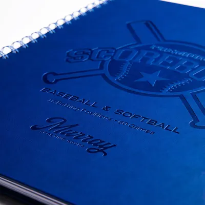 Close-up of the embossed blue cover conveys a premium, quality feel.
