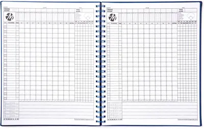 Shows both team scoring sheets open together so both teams can be recorded without flipping pages.