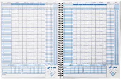 Shows two scorecard pages side by side to show the spread size and layout.