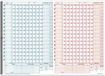Shows the full set of scoring pages included, so shoppers know how much game-recording space they get.