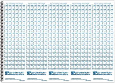 Shows the extra inning tear-out sheets included so scoring can continue past regulation innings.