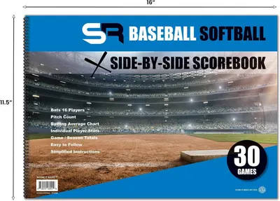 Presents the scorebook as a complete side-by-side solution covering 30 games with capacity for 16 players.