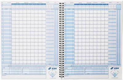 Shows two full scoring pages open together to show ample space for recording games.