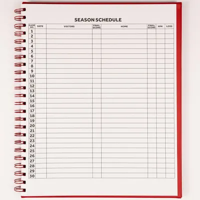 Shows a season schedule page for tracking games, scores, wins, and losses across the season.