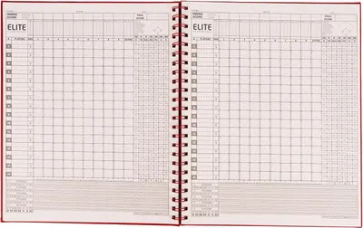 Displays the open book spread to show generous scoring space for detailed game recording.