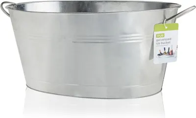 Shows the bucket with its hang tag on a plain white background for catalog reference.