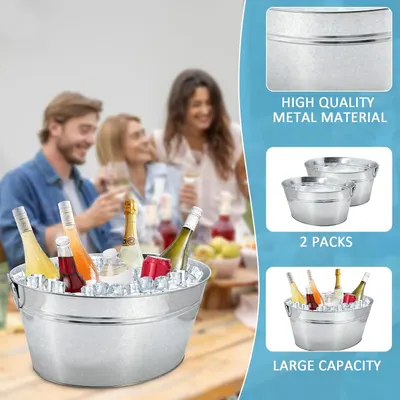 Highlights the sturdy metal build, large capacity, and 2-pack value to reassure shoppers about quality and quantity. Communicates the premium metal construction and generous capacity at a glance.