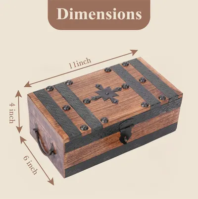 Shows the exact physical size of the wooden box so shoppers can judge whether it fits their space.