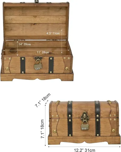Shows the exact interior and exterior measurements of the trunk so shoppers know how much it holds and how much space it needs. Reinforces that the trunk…