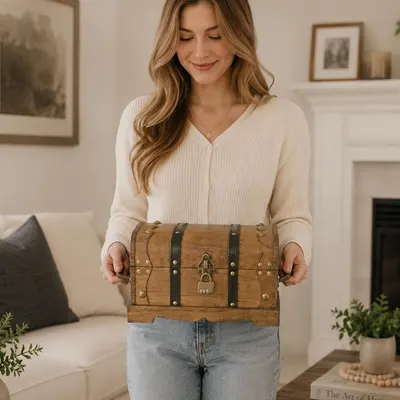 Shows a person easily carrying the trunk by its side handles to suggest it is convenient to move around.