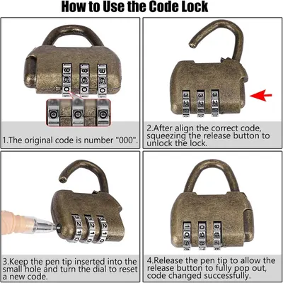 Walks shoppers through setting and resetting the included combination lock in four steps.