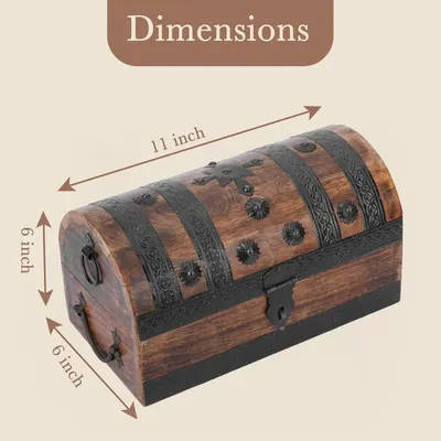 Shows the exact physical dimensions of the treasure chest so shoppers know its size before buying.