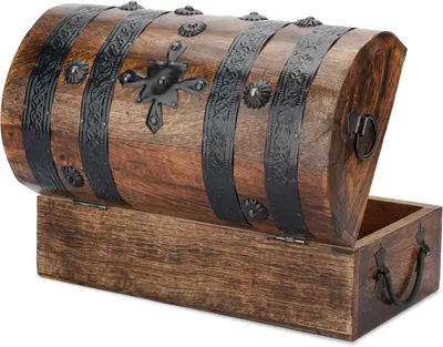 Shows the open chest and sturdy wood build to reassure shoppers about quality.