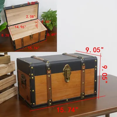 Gives exact exterior and interior measurements so shoppers can confirm the trunk fits their space.
