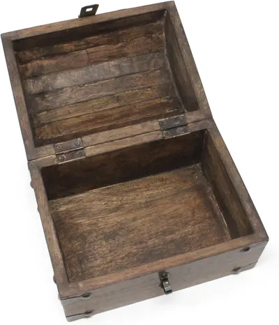 Shows the spacious open interior and hinged lid construction of the chest.