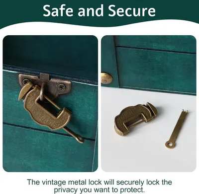 Assures shoppers the vintage metal lock keeps contents private and secure.