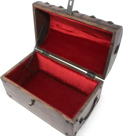 Secondary Images for Nautical Cove Wooden Treasure Chest with Padded Velvet Lining and Antique Lock with…