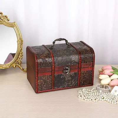Places the chest on a vanity setting to show it as an elegant jewelry storage piece.