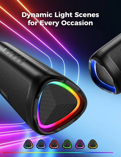 Shows the speaker's multicolor light modes to convey a mood-setting feature for any occasion.