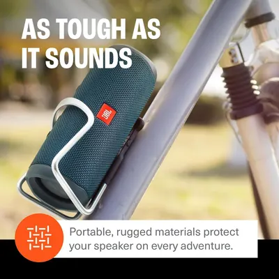 Shows the speaker is durable and protected for outdoor use on every adventure.