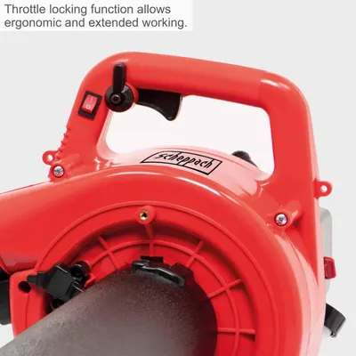 Demonstrates the throttle lock that allows comfortable, extended operation without constant pressure on the trigger.