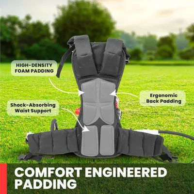 Reassures shoppers that the harness is padded for comfort during long working sessions.