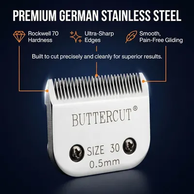 Highlights multiple blade quality benefits from German stainless steel construction to reassure shoppers of precise, comfortable cutting.