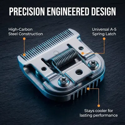 Breaks down the blade underside parts to show its engineered construction, latch design, and cooling fins for lasting performance.
