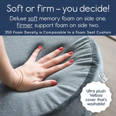 Shows the two firmness options and washable plush cover so shoppers can choose their preferred comfort.