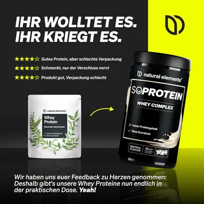 Shows customer review quotes with star ratings to build trust, and the brand responds by showing it acted on the feedback by moving to a new jar format. Presents the brand listening to customers and…