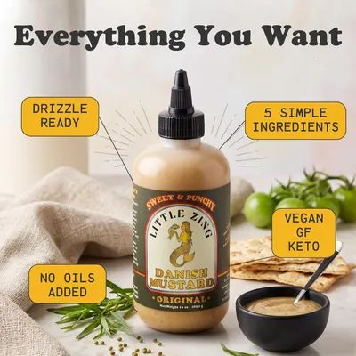 Lists the key product advantages including squeeze convenience, simple ingredients, and dietary suitability.