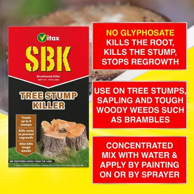 Segments key benefits and usage details into separate panels so shoppers quickly see what it kills, where to use it, and how to apply it. Shows the concentrate being mixed with water and applied by…
