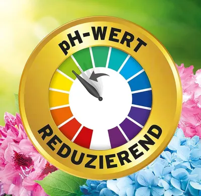 Shows a pH dial graphic to communicate that the product actively reduces soil pH for acid-loving plants.