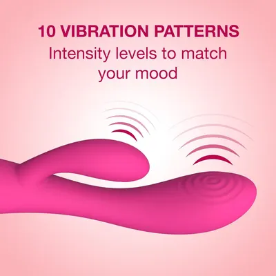 Shows the product offers 10 vibration patterns with intensity levels so users can match their mood. One clean graphic reinforces one core idea of customizable vibration.
