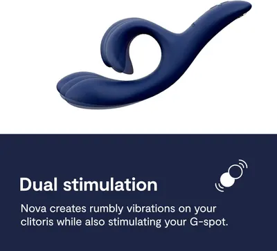 Shows the product with a headline explaining that it delivers rumbly clitoral vibrations while stimulating the G-spot.