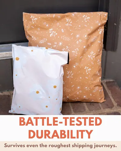 Shows the mailers holding up outdoors and reassures shoppers they survive rough shipping journeys.