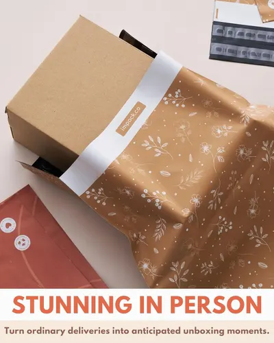 Highlights the attractive printed design that makes deliveries feel special and memorable for recipients.